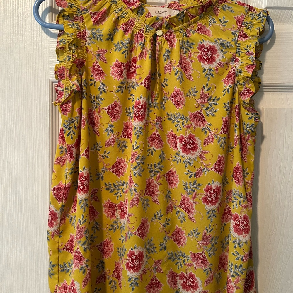 LOFT Yellow Floral Button-Front Blouse Sz small